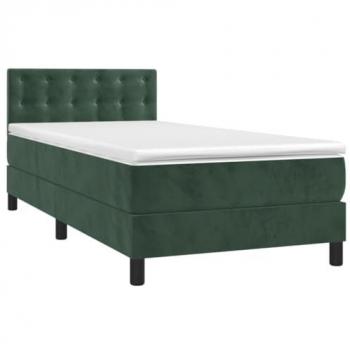 Cama box spring con colchón de terciopelo verde oscuro 90x200 cm