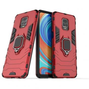 Funda Magnética Antigolpes Rígida Dura con Anillo para Móvil Xiaomi Redmi Note 9 Pro/9s Rojo, Soporte para Coche y Ver Multimedia Manos Libres
