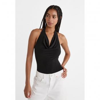 Stradivarius Black Draped Bodysuit Size L
