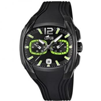 Reloj de Hombre Lotus 15757/5 con Esfera Negra, Caja de Acero Inoxidable y Correa de Caucho Negra