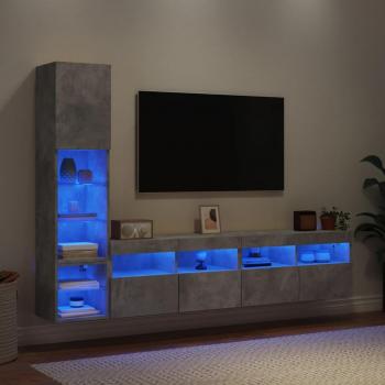 Mueble de TV de pared con LED 4 piezas en madera ingeniería color gris hormigón