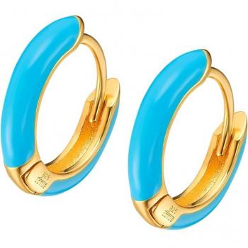 Pendientes Lotus Silver LP3500-4/2 Teddy de Plata Chapada en Oro con Esmalte Azul Turquesa para Mujer