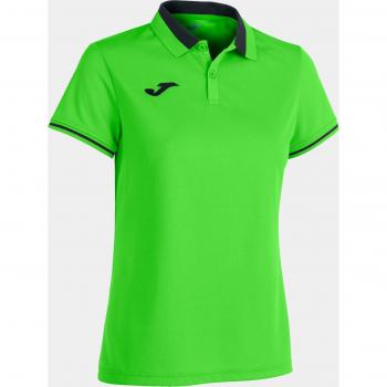 Polo de fútbol mujer Joma Championship VI verde flúor negro manga corta