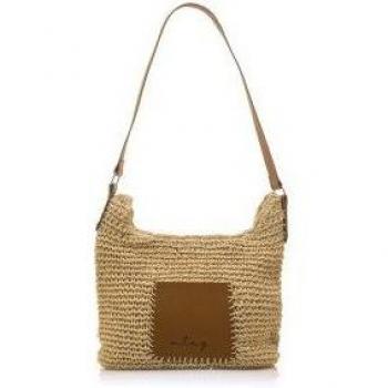 Mustang Bolso de Hombro Bidor para Mujer en Rafia Trenzada Color Beige/Marrón con Cierre de Cremallera