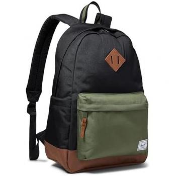 Herschel Heritage Mochila Unisex Negra y Verde, Talla Única, Características: diseño clásico, compartimento principal con cierre de cremallera, bolsillo frontal con cierre de cremallera, forro a rayas en el interior