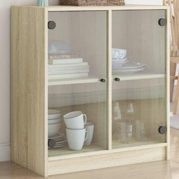 Armario auxiliar con puertas de vidrio 68x37x75,5 cm Mueble de Almacenaje de Salón Buffet para salón Armario Auxiliar Armario de Almacenamiento en roble Sonoma Marrón