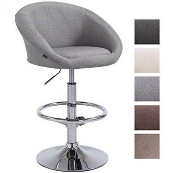 Taburete Miami V2 en Tela Gris Claro I Silla Alta Giratoria y Regulable en Altura con Reposapiés