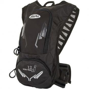 Mochila de trail Joluvi Ultra Trail 12, mochila deportiva, color negro, capacidad de 12 litros, diseño ergonómico, sistema de hidratación compatible, múltiples compartimentos y bolsillos para almacenamiento, correas ajustables y