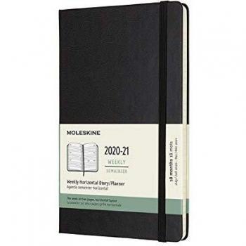 Agenda Moleskine 2020-2021 Horizontal Semanal 18 Meses Tapa Dura Grande Negra