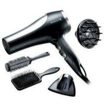 Remington Pro 2100 Dryer Gift Set D5017 - Secador de Pelo Iónico, 2100W, Negro y Gris, Incluye 2 Concentradores, 1 Difusor, 2