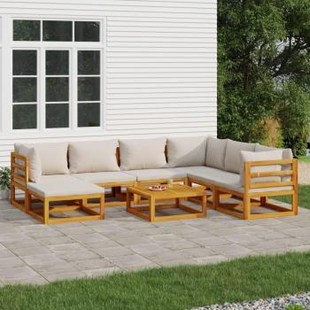 8-Piece Solid Wood Garden Lounge Set with Light Grey Cushions
