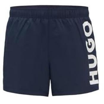 Hugo Abas Logo-Print Swim Shorts in Quick-Dry Fabric - Dark Blue - Size L