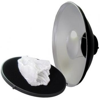 DynaSun Beauty Dish S40 40cm Plato de Belleza Blanco/Plateado para Bowens con Rejilla y Panel difusor para Foto y Video de Estudio
