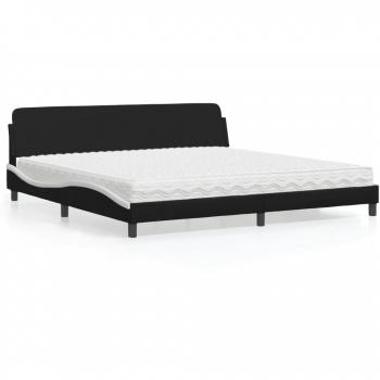 Cama con colchón de cuero sintético blanco y negro 200x200 cm