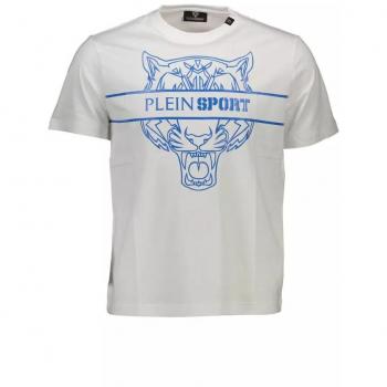 Plein Sport White Logo Tee - Men's T-Shirt, Cotton, Round Neck, Size XL