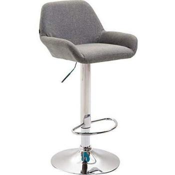 Taburete de Bar Braga en Tela Gris con Respaldo y Brazos Regulables, Base Cromada