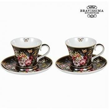 Set 2 tazze c/piatto bloom blac - Kitchen's Deco Collezione by Bravissima Kitchen