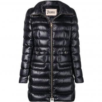 Herno Women's Maria Midi Down Jacket, Black, Size 46 (L), Winter Jacket, High Collar Puffer