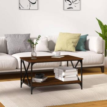 Mesa de centro de madera multicapa y hierro color roble marrón 80x50x45 cm