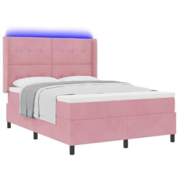 Cama Box Spring con Colchón y Luces LED Rosa 140 x 200 cm Terciopelo