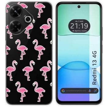 Funda Silicona Transparente para Xiaomi Redmi 13 4G con diseño de Flamenco y Dibujos