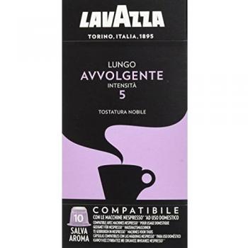 Lavazza Cápsulas de Café Compatibles con Nespresso, Lungo Avvolgente, 100% Arábica, Paquete de 10 Cápsulas