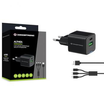 Cargador de pared Conceptronic Althea16B 33W + cable USB 3.0 3 en 1