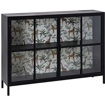 Vitrina de Metal y Cristal Negra con estampación de Jungla de 120x30x90 cm - LOLAhome