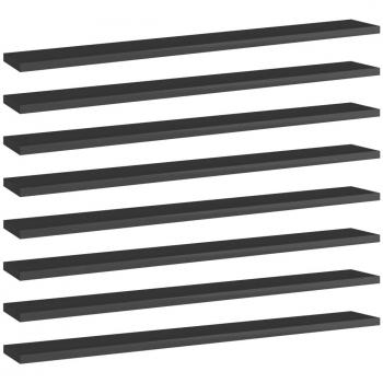 High Gloss Black Engineered Wood Bookshelf Boards - 8 Pack (80x10x1.5 cm)
