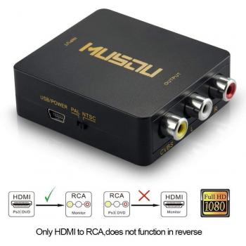 Musou HDMI a AV Convertidor,HDMI a RCA Convertidor Compuesto RCA CVBS Señal Audio y Vídeo Adaptador Soporte PAL/NTSC Interruptor Full HD 3D 1080P