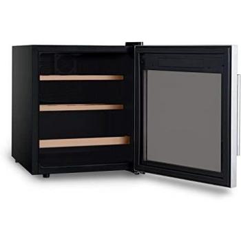 Vinoteca de conservación 15 botellas con compresor, puerta de acero inoxidable, anti-UV, sistema termodinámico, ajuste de temperatura 4°C a 18°C, silenciosa, iluminación LED y 2 estanterías