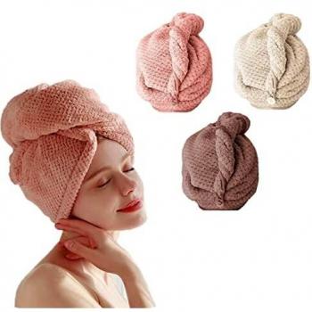 BangShou 3 Piezas Turbante para el Cabello Toalla de Secado Rápido Toallas de Baño Turbante del Abrigo de Pelo Secado Rápido de Microfibra con Botón…
