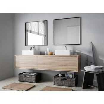 Mueble de baño flotante ISAURE II de color claro natural con doble lavabo - Ancho 150 cm