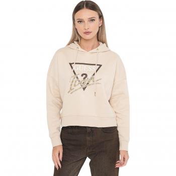 Guess Women's Beige Regular Fit Hoodie Sweatshirt