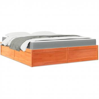Cama con colchón de madera maciza de pino marrón cera 180x200 cm