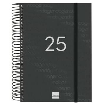 Finocam - Agenda Espiral Year 2025 Negro 1 Día Página Enero 2025 - Diciembre 2025 (12 meses) Español
