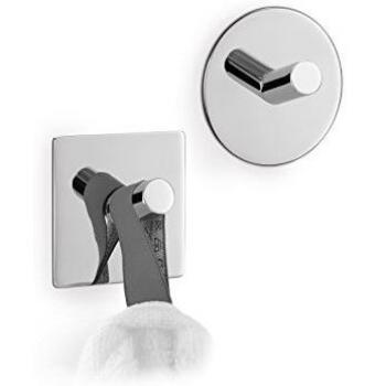 Percha de baño redonda Zack Duplo, acero inoxidable pulido, diámetro 5.5 cm