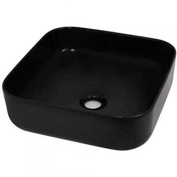 vidaXL Lavabo Cuadrado Cerámica Negro 38x38x13,5 cm Lavamanos Lavatorio Baño