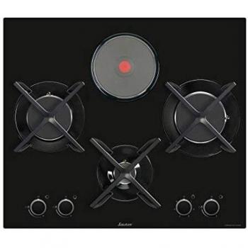 Tabla de cocción mixta Sauter SPG9465MB - 60 cm, 4 fuegos (3 gas + 1 eléctrico), negro, encendido fácil, grillas de hierro fundido