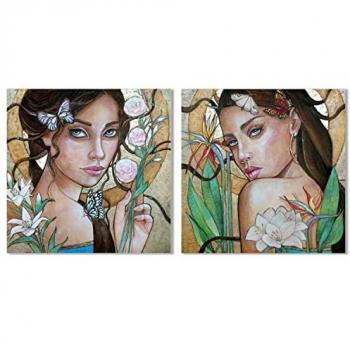 Cuadro DKD Home Decor Mujer Tropical 80 x 3 x 80 cm (2 Unidades)