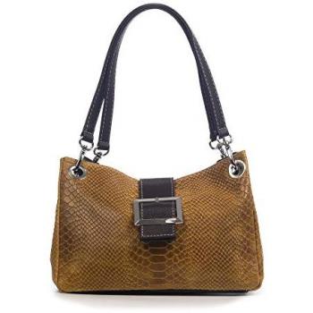 Bolso de hombro Anzio para mujer de piel auténtica gamuza grabado serpiente, color cuero, 28x12x17 cm, hecho en Italia