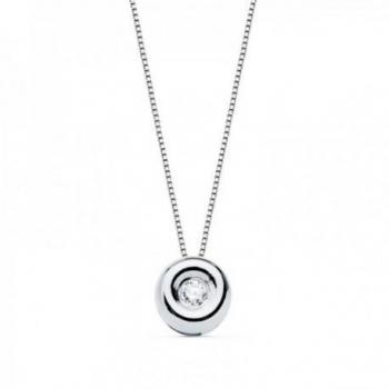 Gargantilla de oro blanco con diamante de 18k para mujer, con cadena de 42 cm y diamante de 0.02ct en montura chatón de 5 mm