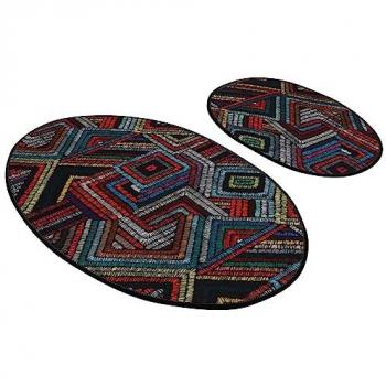 Set de Alfombras de Baño Geométricas Coloridas - 2 Piezas