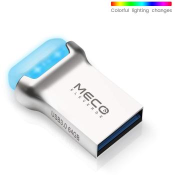 MECO ELEVERDE Pendrive 64GB 3.0 Mini Memoria USB Luz LED de Color con Cordón Flash Drive 3.0 Memory Stick Aluminio Portátil para PC/Laptop/Notebook/Smart TV/Computer Regalo para Escuela/Oficina