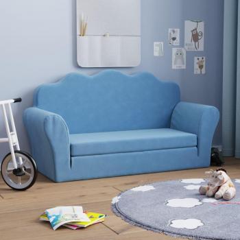 Sofá Cama Infantil 2 Plazas Azul en Suave Peluche
