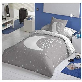 Funda Nórdica Reversible Moon Grey 100% Algodón con Funda de Almohada para Cama de 105 cm