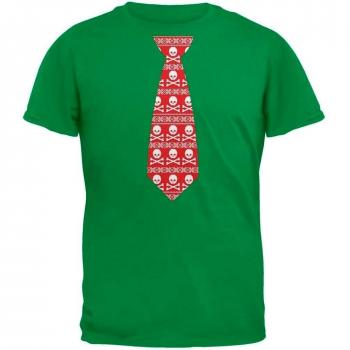 Camiseta adulto cráneo y Crossbones corbata roja Navidad feo suéter verde-medio