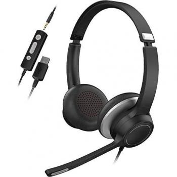 Auriculares para computadora USB / 3,5 mm con micrófono, Auriculares Ligeros para Empresas con Tarjeta de Sonido con reducción de Ruido, Control en línea con Silencio para Skype, Zoom, PC, teléfono