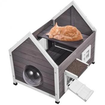 VEVOR Weatherproof Outdoor Cat House for Multiple Cats with Large Side Door and PVC Flaps