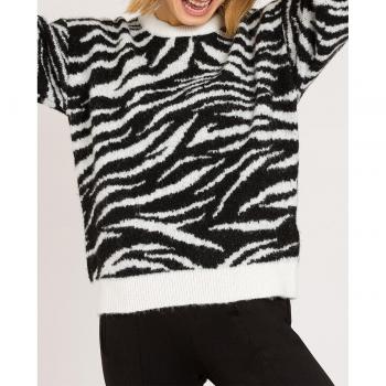 Jersey NAf Naf Cebra para Mujer en Negro y Blanco con Detalles de Canalé